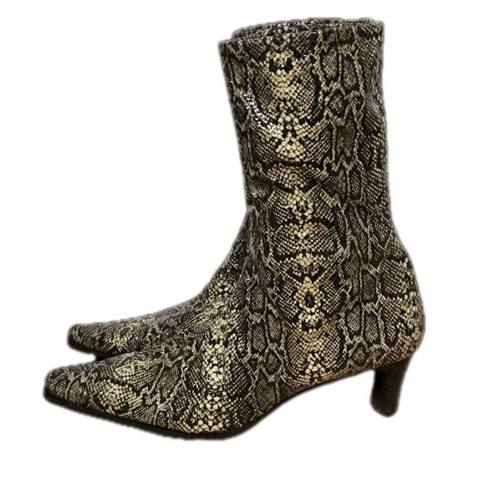 Bruno Magli Mati Heel Boots Womens 10.5  Stretch Snakeskin Pull-on Pointed Toe